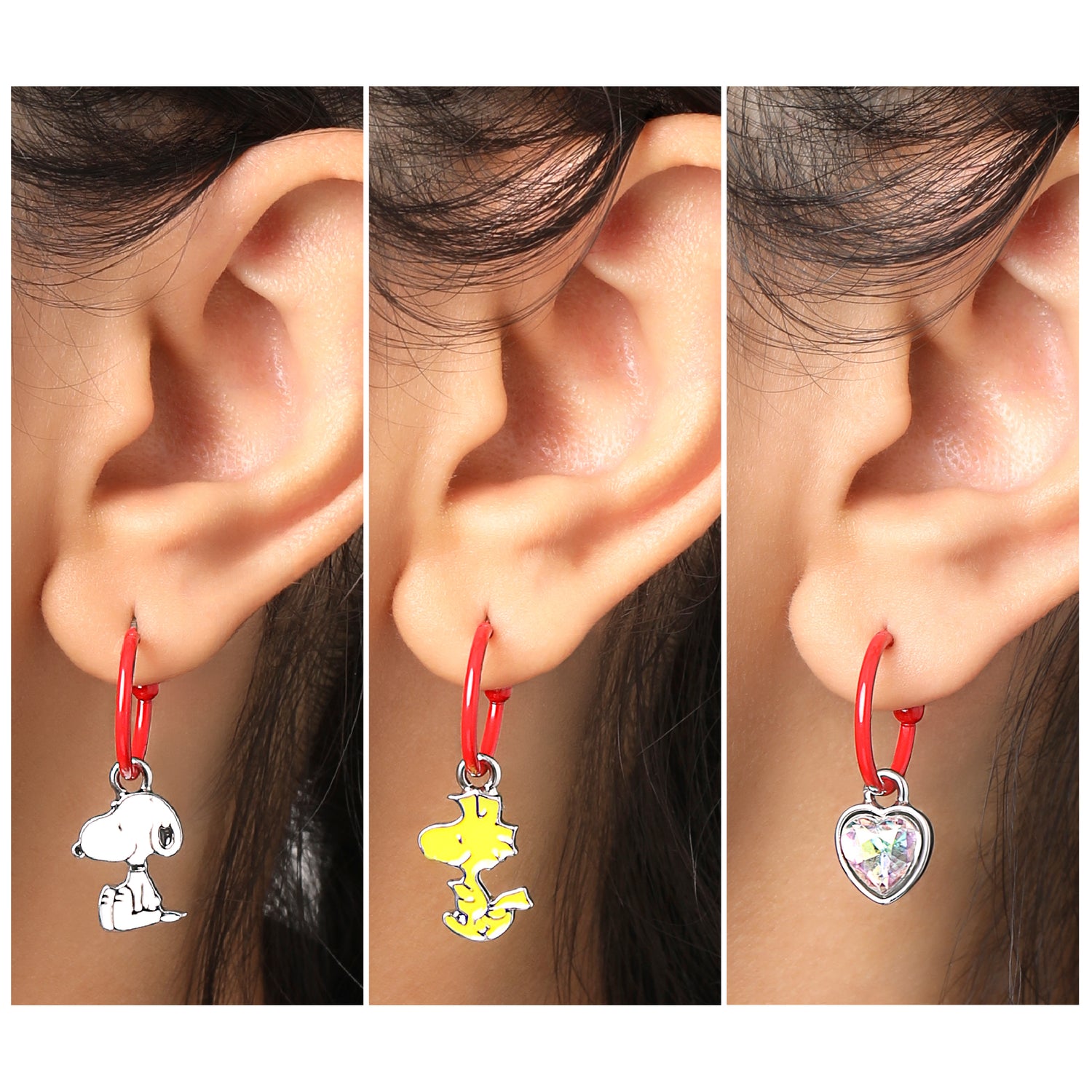 Peanuts Red Hoop Earrings with 6 Interchangeable Dangle Charms