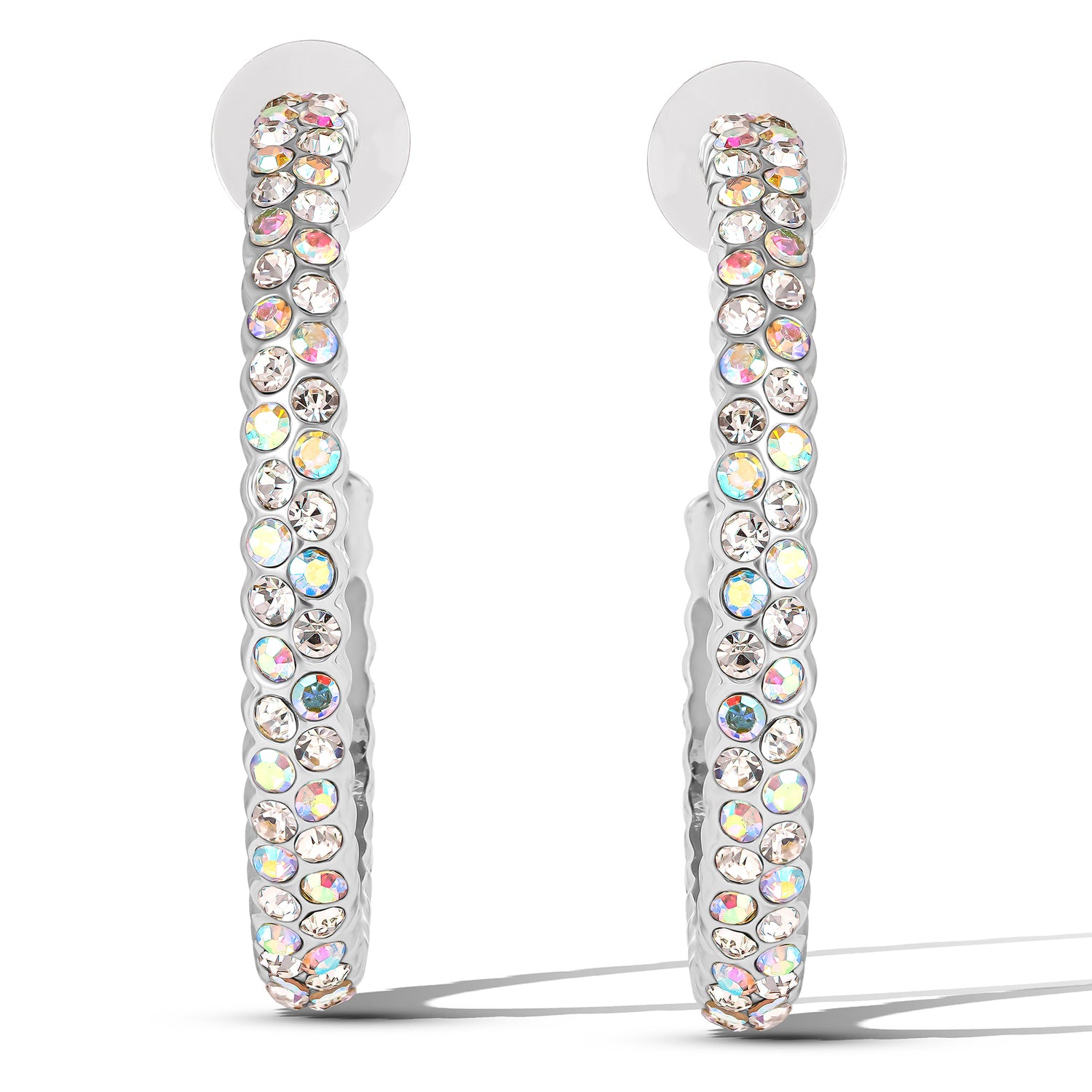 Jessica Simpson Crystal-Embellished Silver-Tone Hoop Earrings – Glamorous Statement Hoops