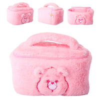 SALLY ROSE Care Bears Fluffy Pink Make Up Bag Official License, Plush Cheer Bear Cosmetic Bag with Zip and Handle, Cute Makeup Bag