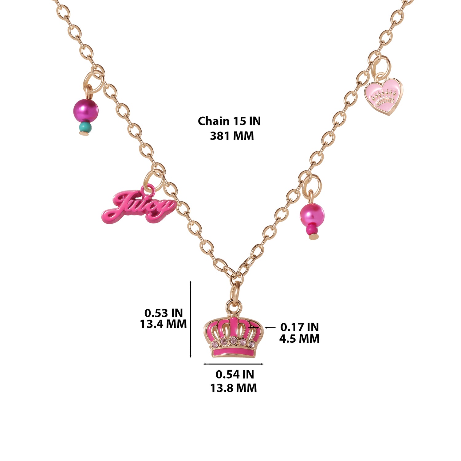 Juicy Couture Kids 15+2" Beaded Charm Necklace