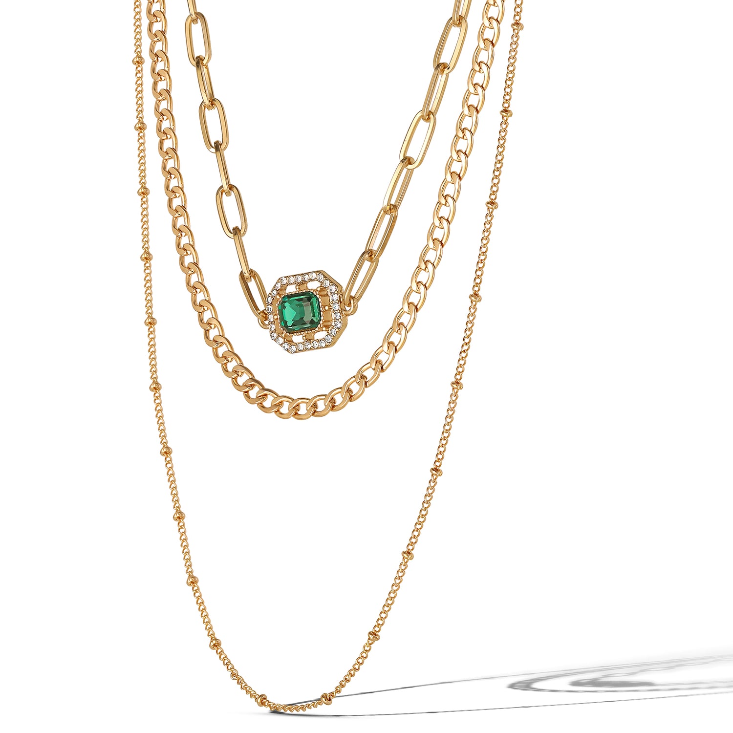 Jessica Simpson Gold-Tone Layered Necklace with Green Gemstone Accent