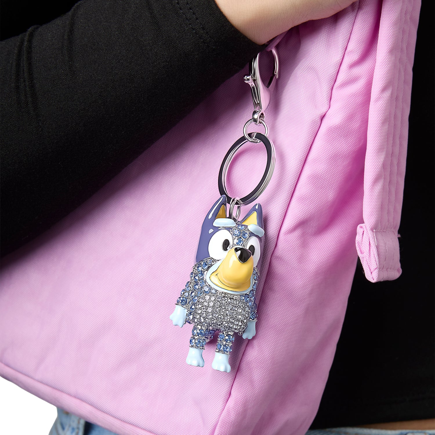 Bluey Bag Charm Pave Crystal, Official License Bluey Charm Keychain with Lobster Clip