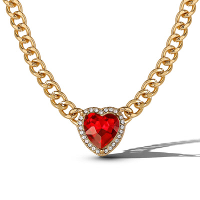 Jessica Simpson Gold-Tone Chain Necklace with Red Heart Gemstone