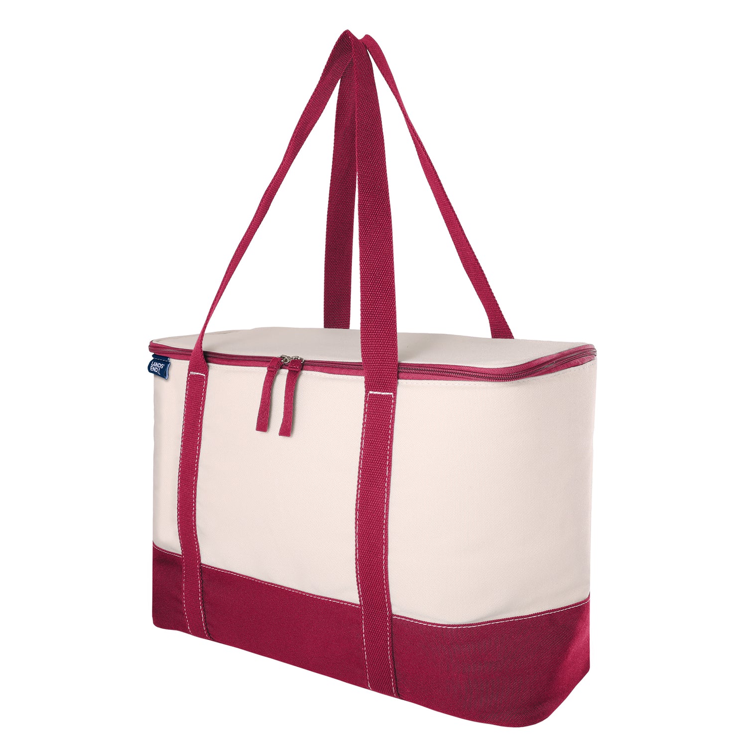 Lands' End Rectangular Large Cooler Bag Insulated 8 Gal, Canvas Soft Cooler with Tote Handles and Zip Closure (Red) - Red