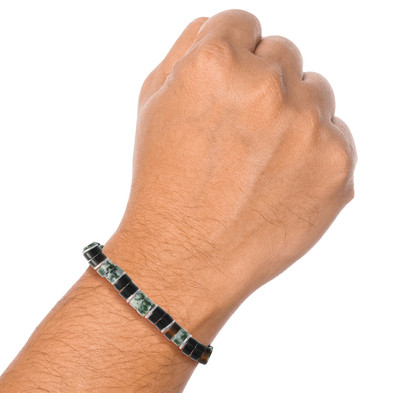Lucky Brand Mens Mixed Beaded Bracelet, Green & Black, Adjustable