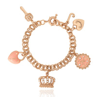 Juicy Couture Charms Bracelet with Clear Stones, 7.5" Goldtone Bracelet for Women Featuring 6 Pink and Gold Charms