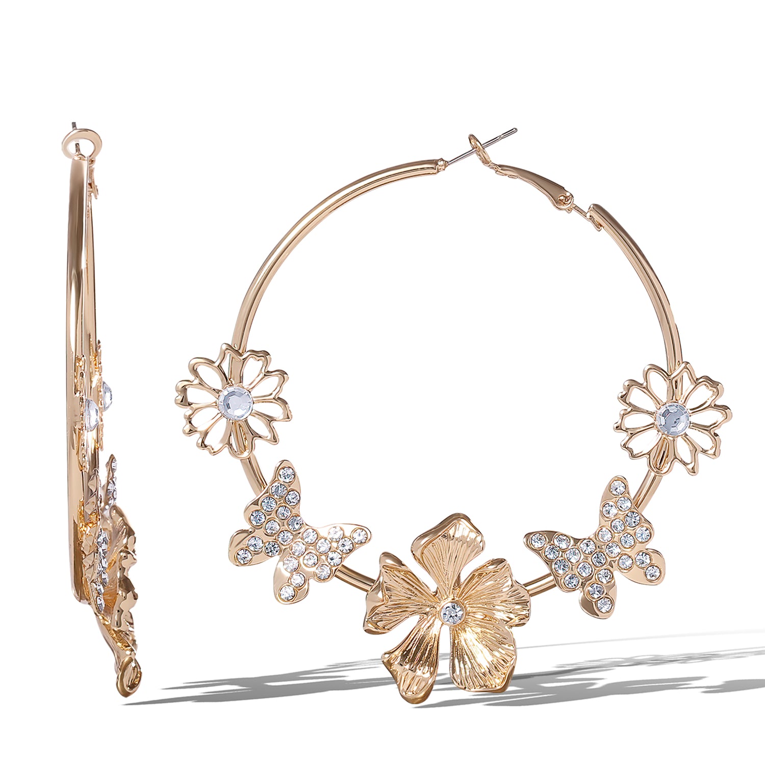 JS Jessica Simpson Floral Butterfly  Hoop Earrings