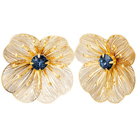 Jessica Simpson Gold-Tone Filigree Flower Stud Earrings with Blue Crystal Center