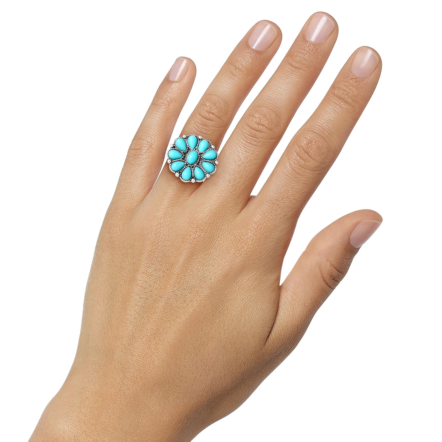 Jessica Simpson Silver-Tone Floral Turquoise Petite Cluster Ring