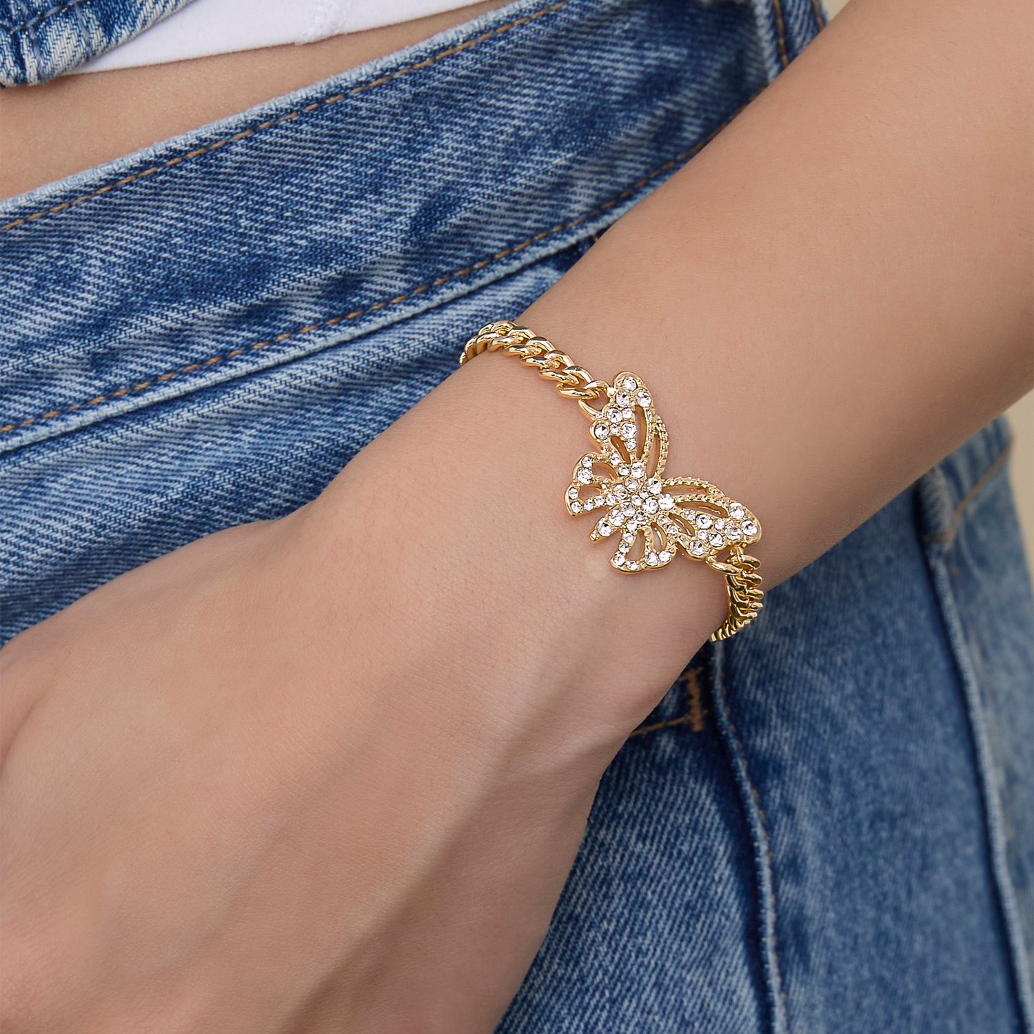 Jessica Simpson Gold-Tone Butterfly Crystal Chain Bracelet