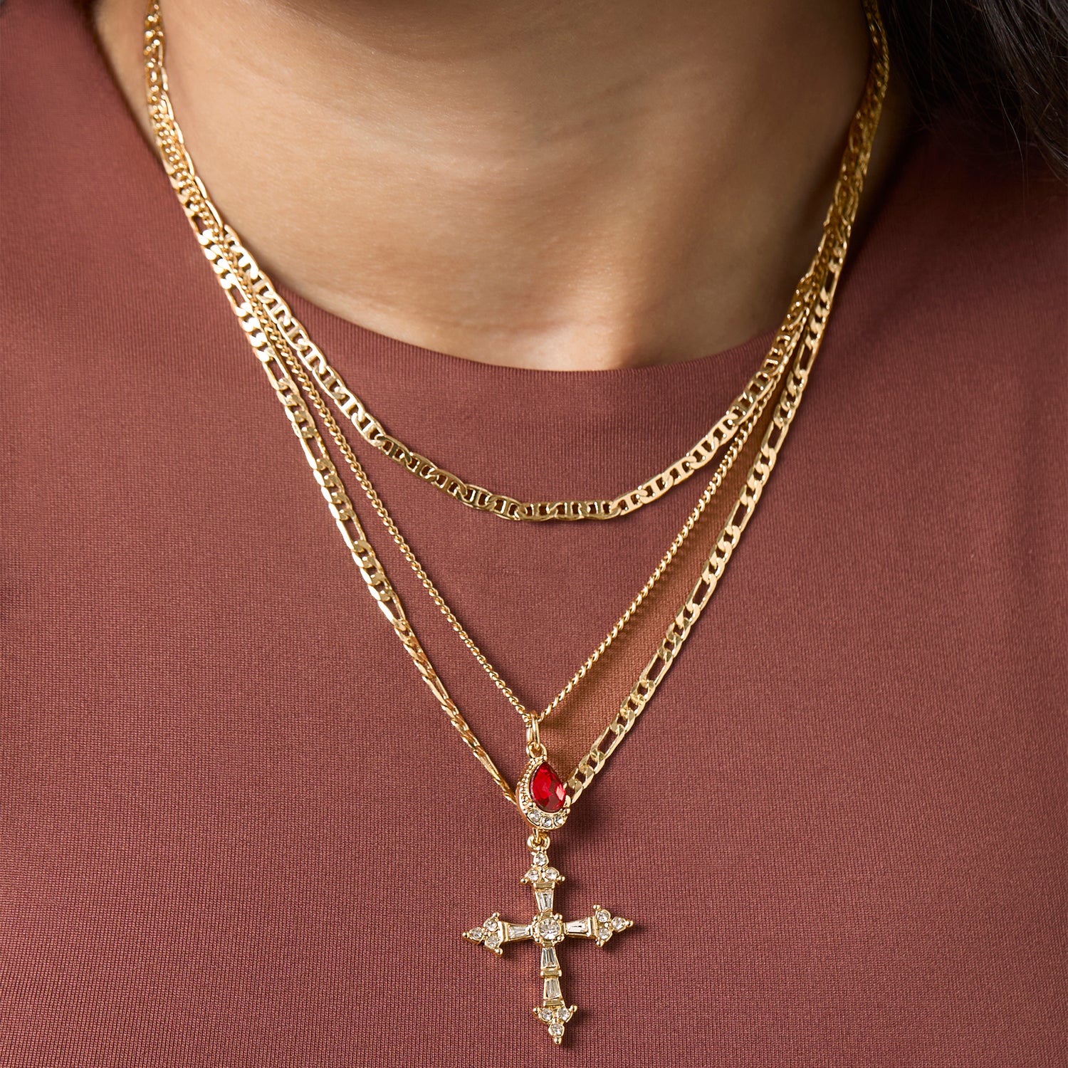 JS Jessica Simpson Layered Cross Gem Necklace