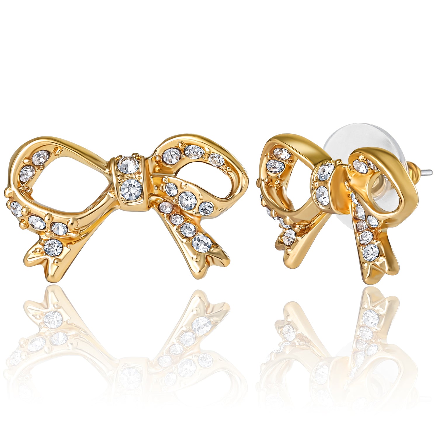Juicy Couture Pavé Bow Necklace & Stud Earring Set, Gold‑Tone