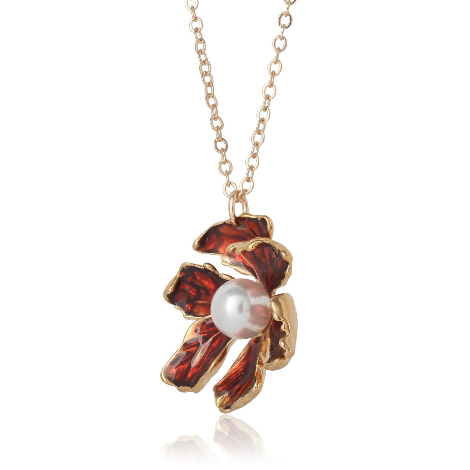 BCBG Gold-Tone Floral Pendant Necklace with Pearl Detail