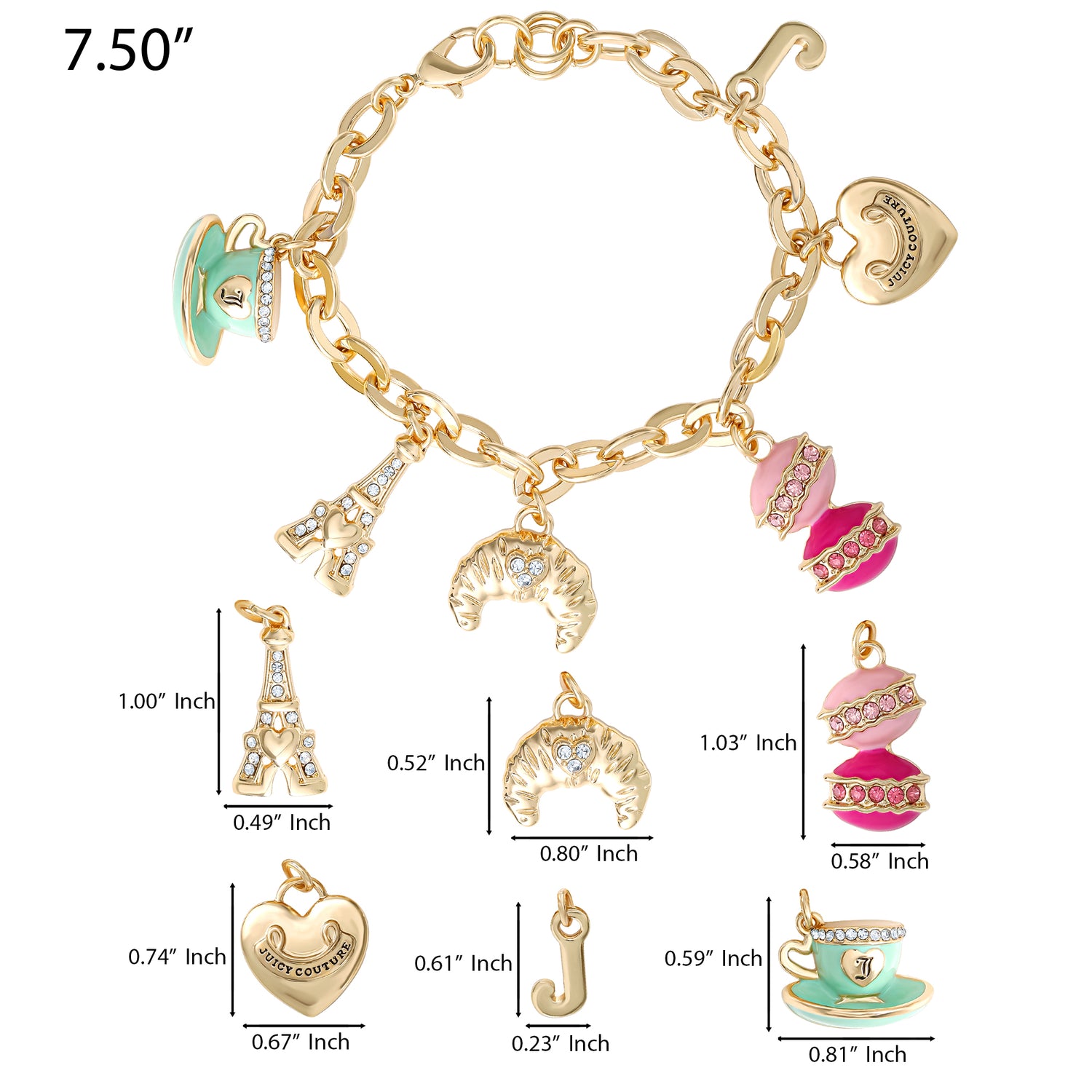 Juicy Couture Paris Travel Charm Bracelet - Macaron, Croissant