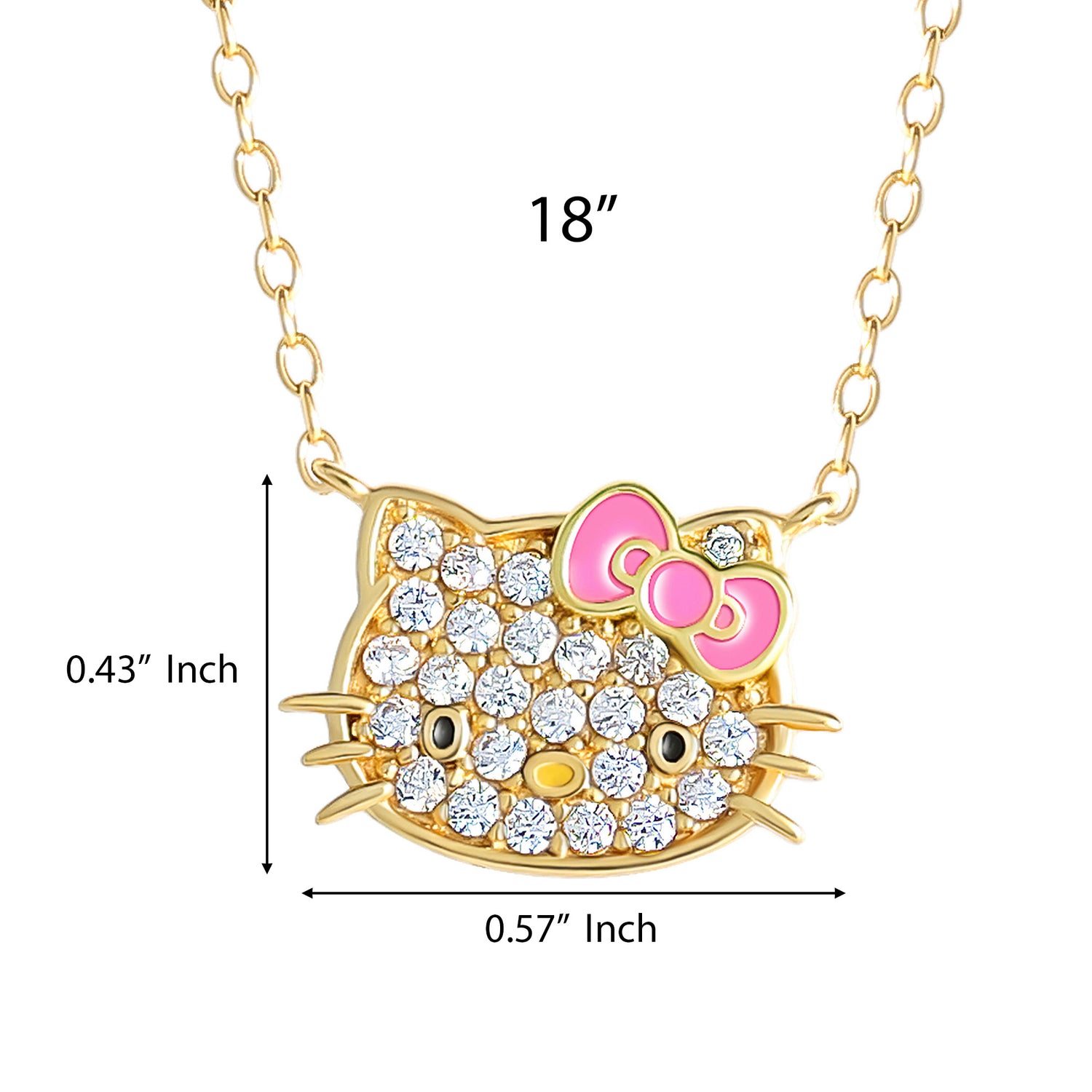 Hello Kitty Necklace for Women 18" Official License, Cubic Zirconia Pendant