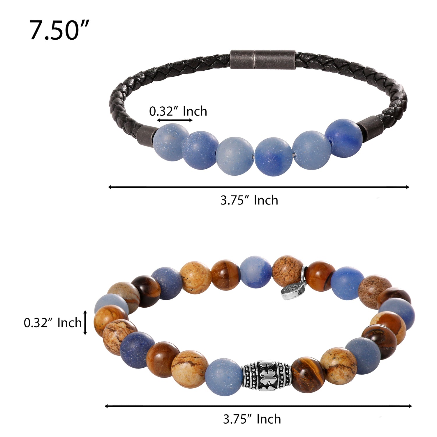 Lucky Brand Sodalite, Picture Jasper, Tiger's Eye Stretch Bead & Magnetic Cord Bracelet Set - 2 Piece