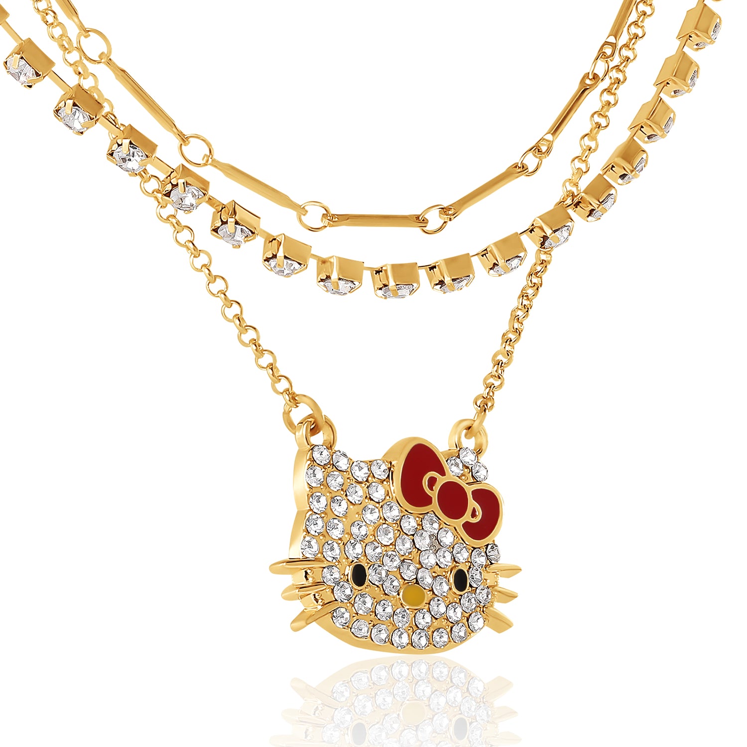 Hello Kitty Double Chain Necklace with Crystal Embellished Charm