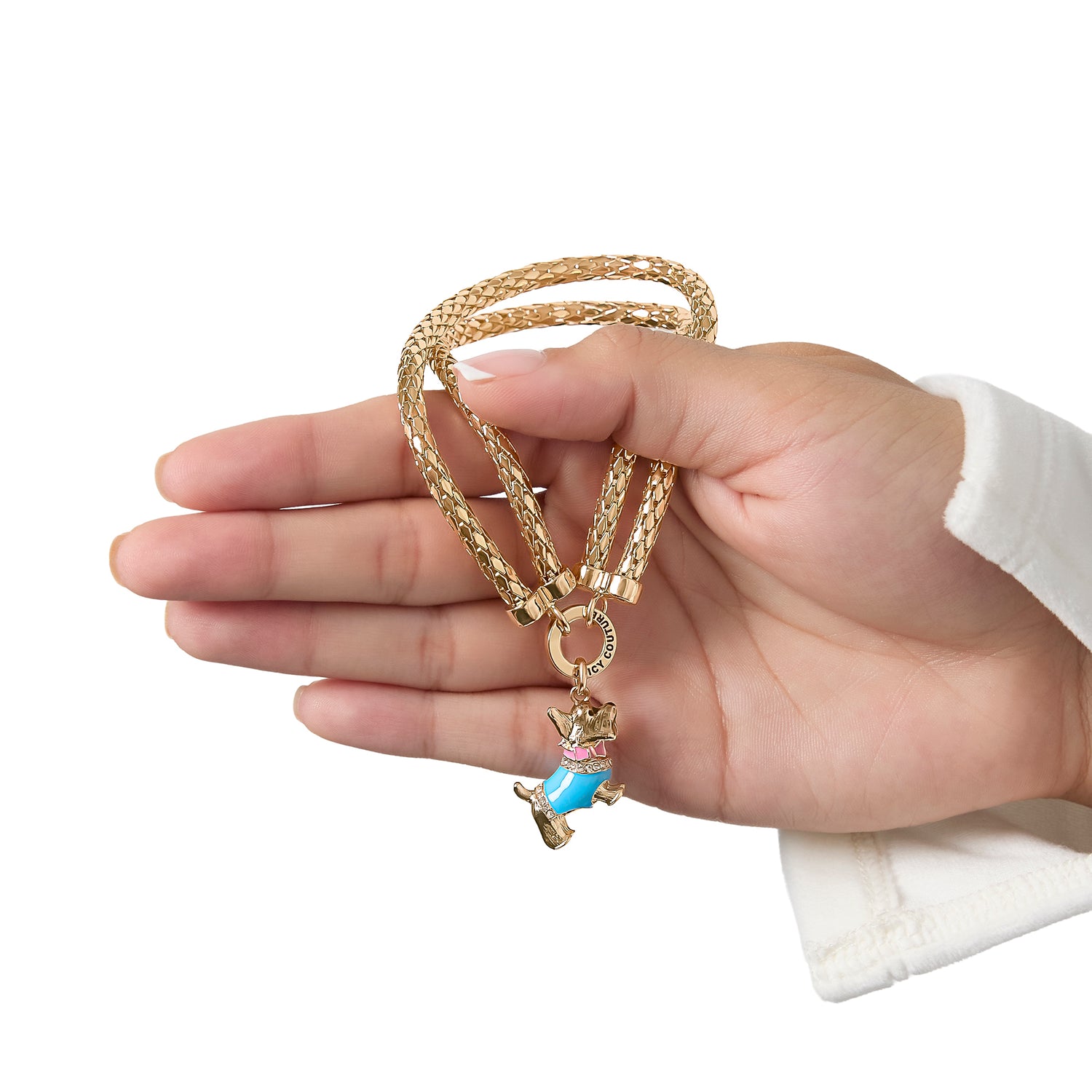 Juicy Couture Double Chain Bracelet with Blue Dog Charm