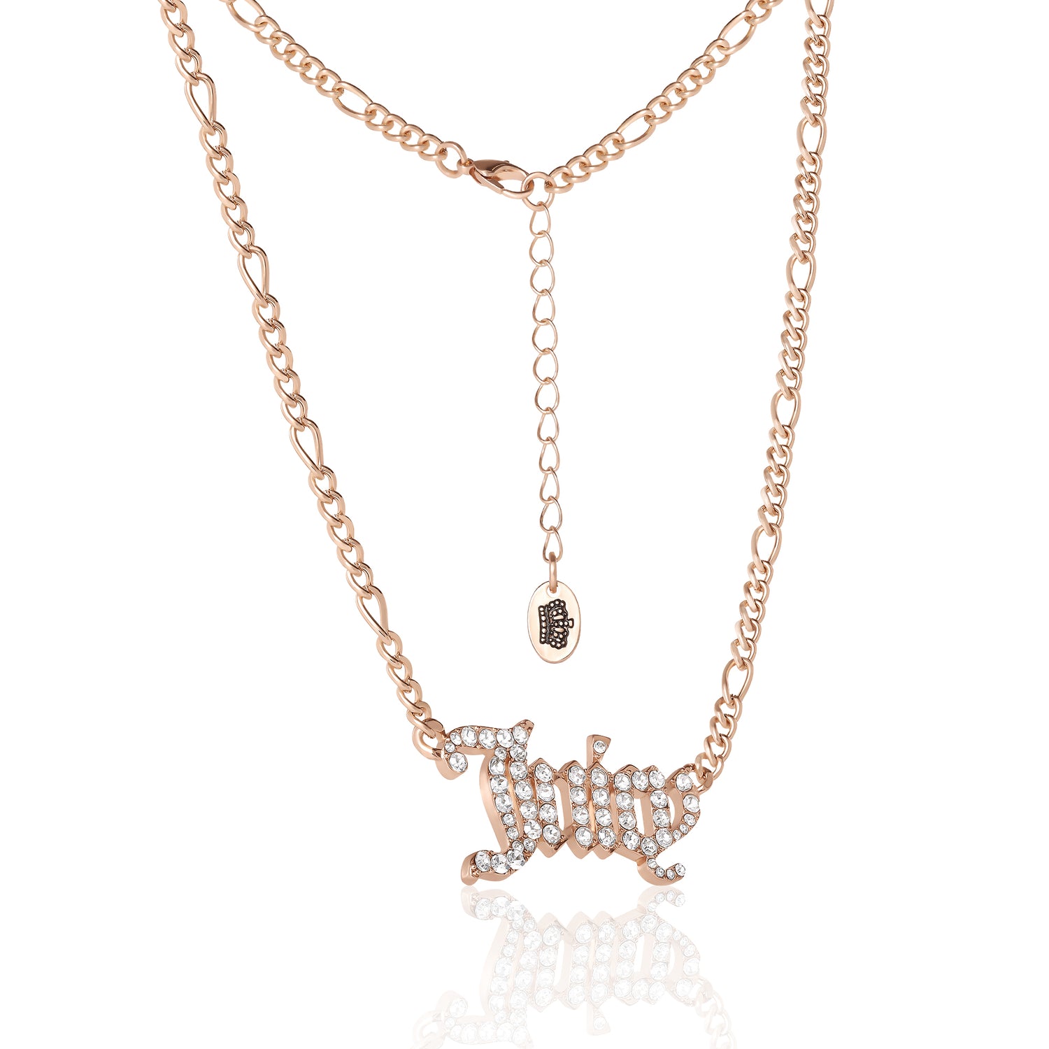 Juicy Couture Gold-Tone Crystal Script Logo Necklace, 16"+2"