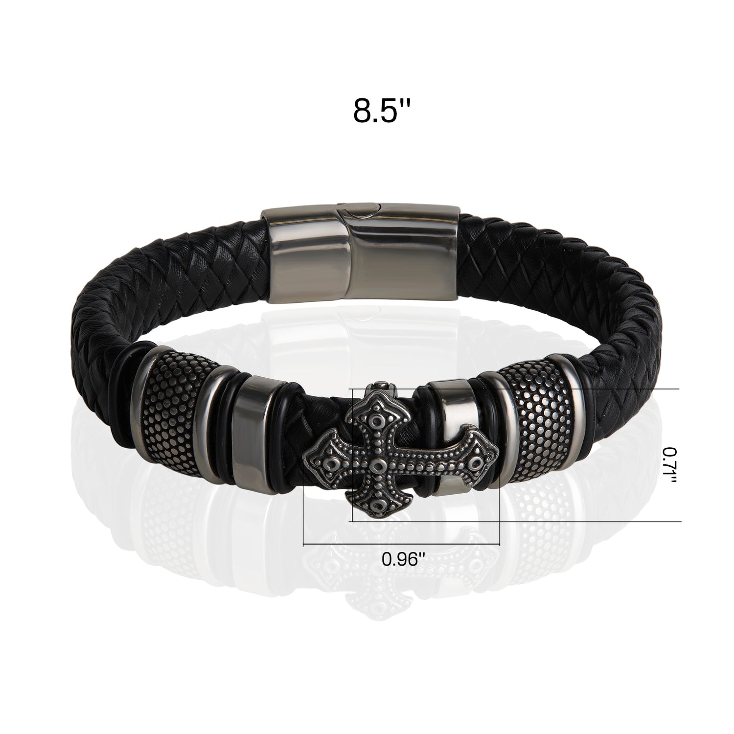Lucky Brand Black Cross Bracelet for Men, Stainless Steel Faith Bracelet - 8.5''