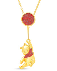 Disney Piglet and Winnie the Pooh Necklace Official License 18" - 24kt Gold Flash-Plated Sterling Silver with Cubic Zirconia