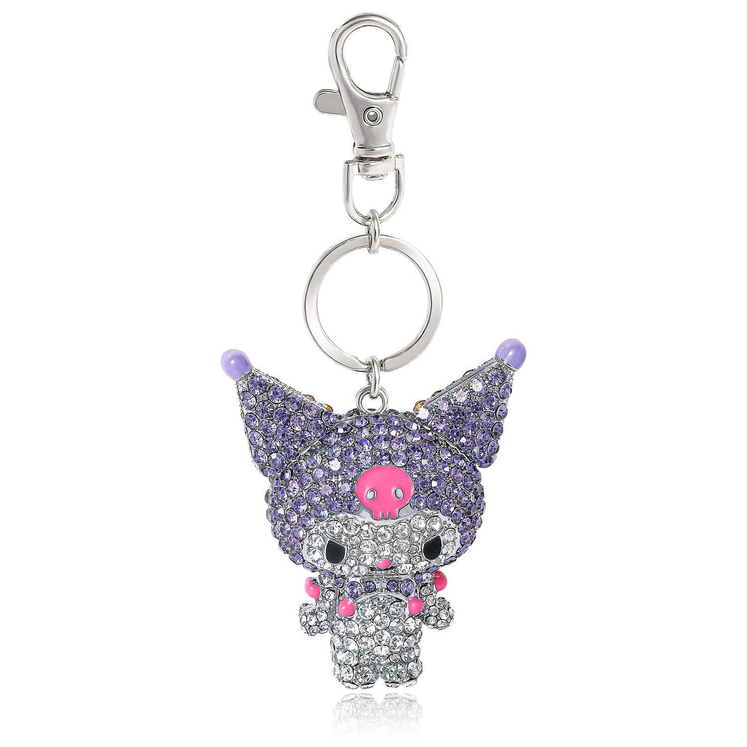 Sanrio Kuromi Crystal Keychain Bag Travel Charm – Sparkling Purple and Silver Rhinestones