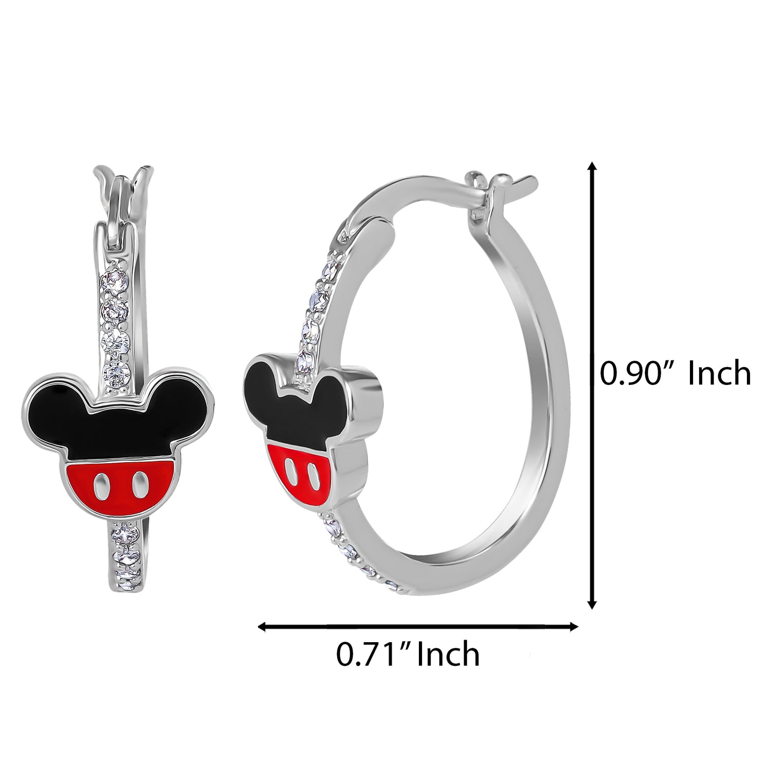 Disney Mickey Mouse Hoop Earrings Official License, Silver Flash-Plated Cubic Zirconia Disney Earrings for Women, Mickey Earrings