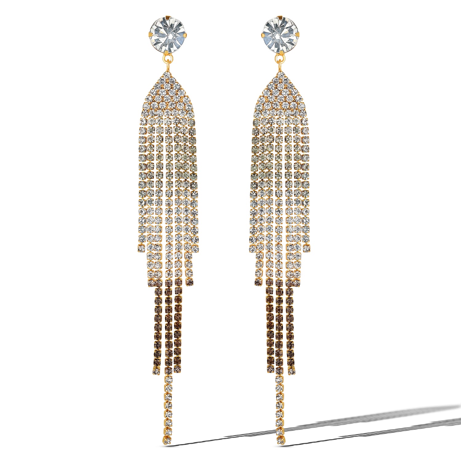 Jessica Simpson Crystal Rhinestone Fringe Dangle Long Statement Earrings - Clear