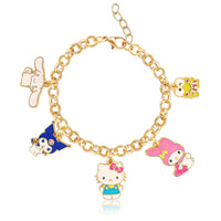 SALLY ROSE Hello Kitty and Friends Charm Bracelet for Women Official License, 7"+1" Gold-Tone Fashion Bracelet with Sanrio Charms