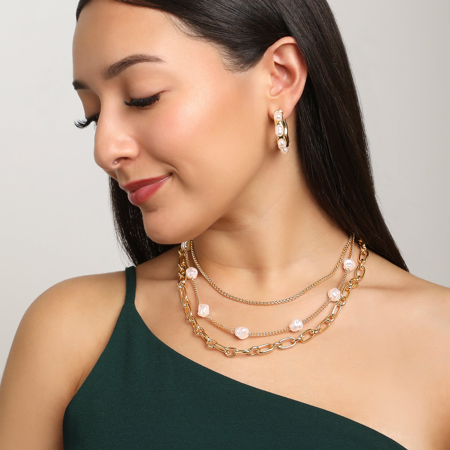 BCBG Layered Pearl Drop Chain Necklace
