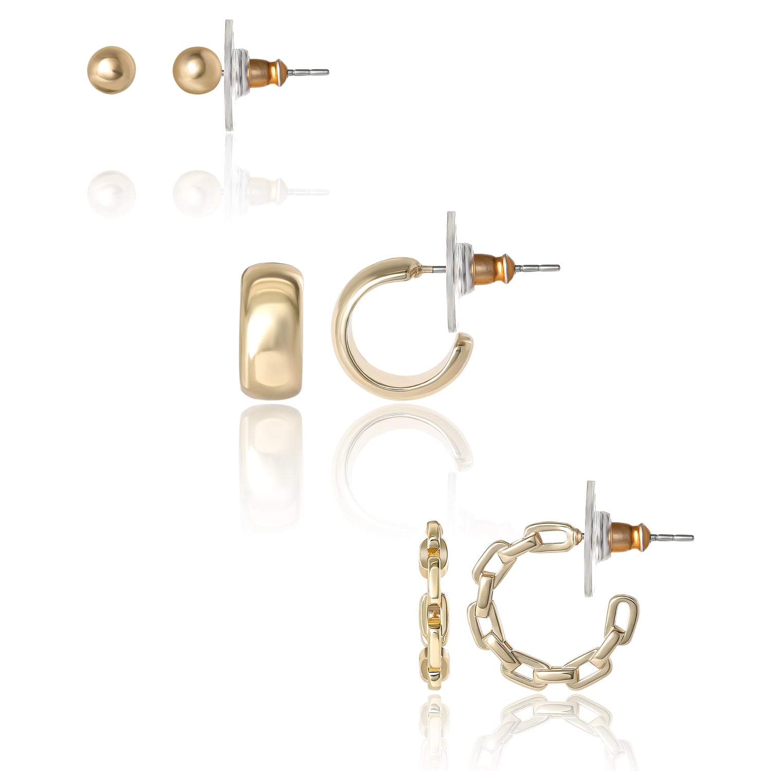 Jessica Simpson Gold-Tone Stud and Hoop Earring Set