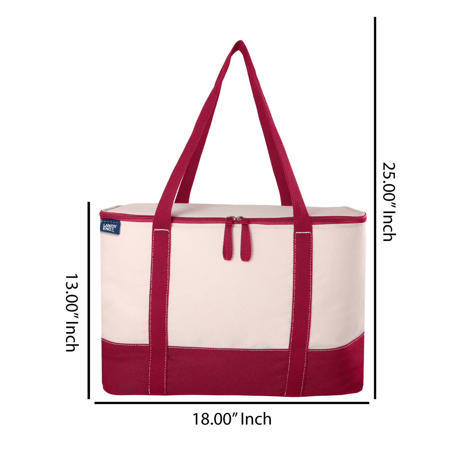 Lands' End Rectangular Large Cooler Bag Insulated 8 Gal, Canvas Soft Cooler with Tote Handles and Zip Closure (Red) - Red