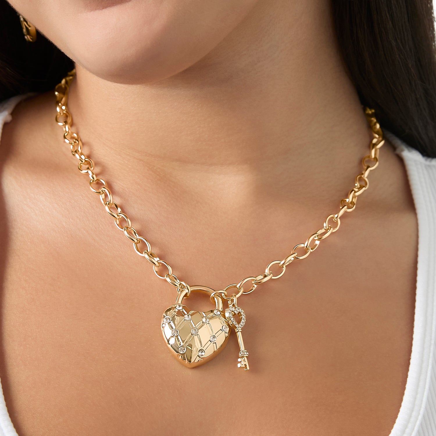 Juicy Couture Heart Locket with Key Pendant Necklace, Gold‑Tone