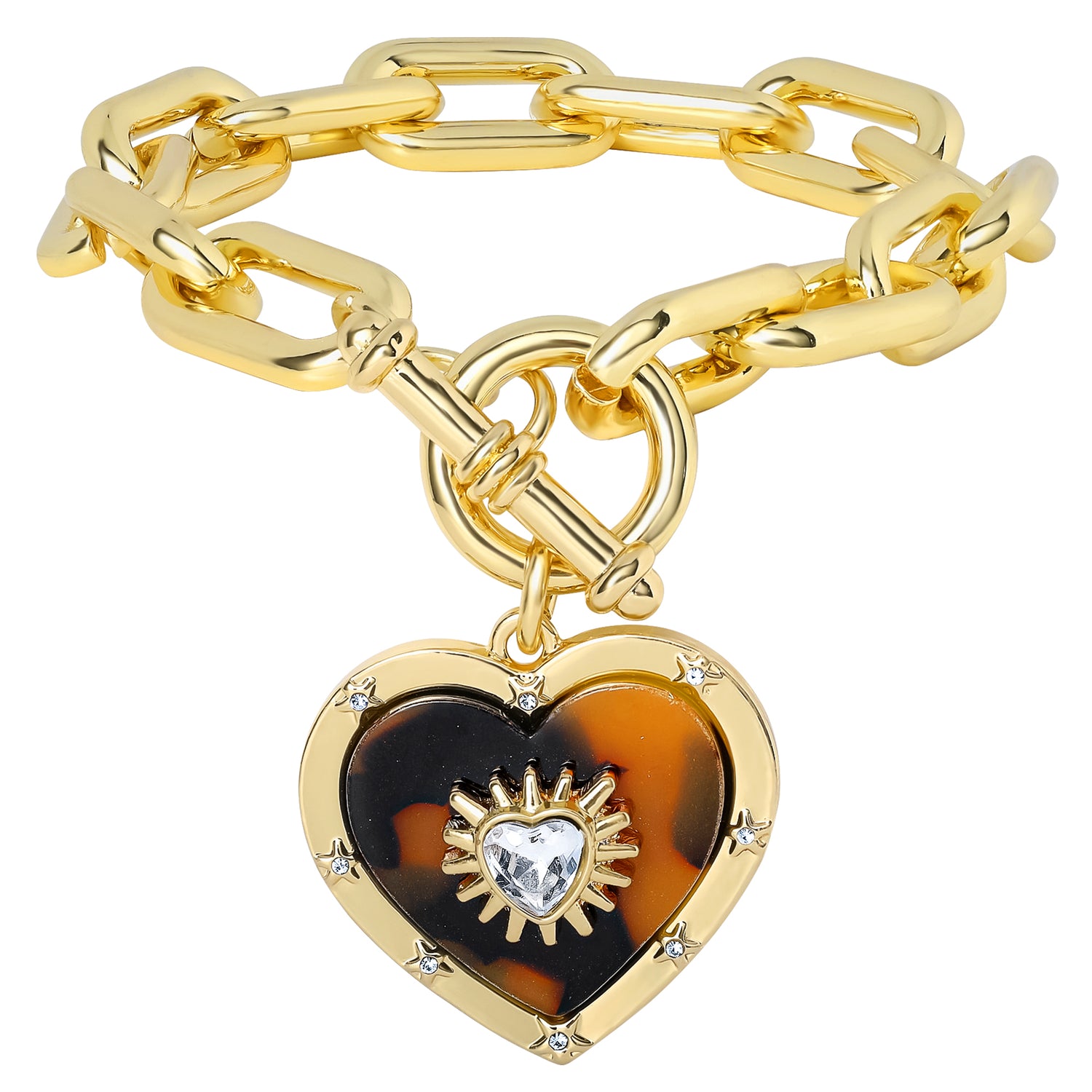 Jessica Simpson Heart Charm Bracelet Chunky Gold-Tone, Toggle Closure