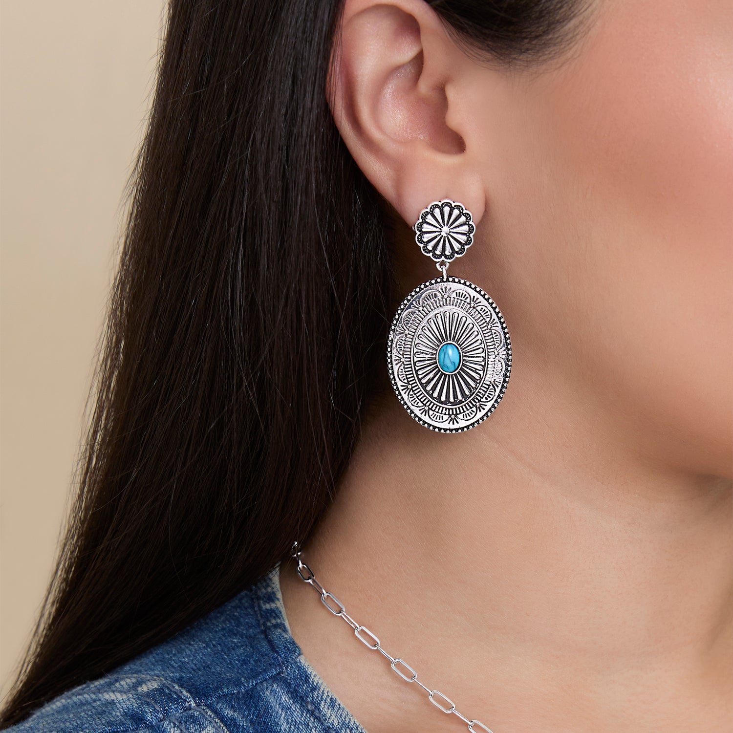 JS Jessica Simpson Western Round Concho Drop Earrings