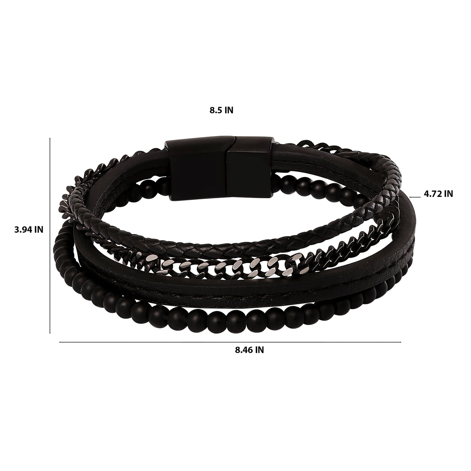 Lucky Brand Mens All Black Beaded Layered Bracelet with Magnetic Clasp
