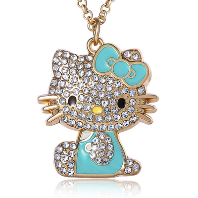 Sanrio Hello Kitty Crystal Pendant Necklace - Gold-Tone with Colorful Enamel Accents - Green