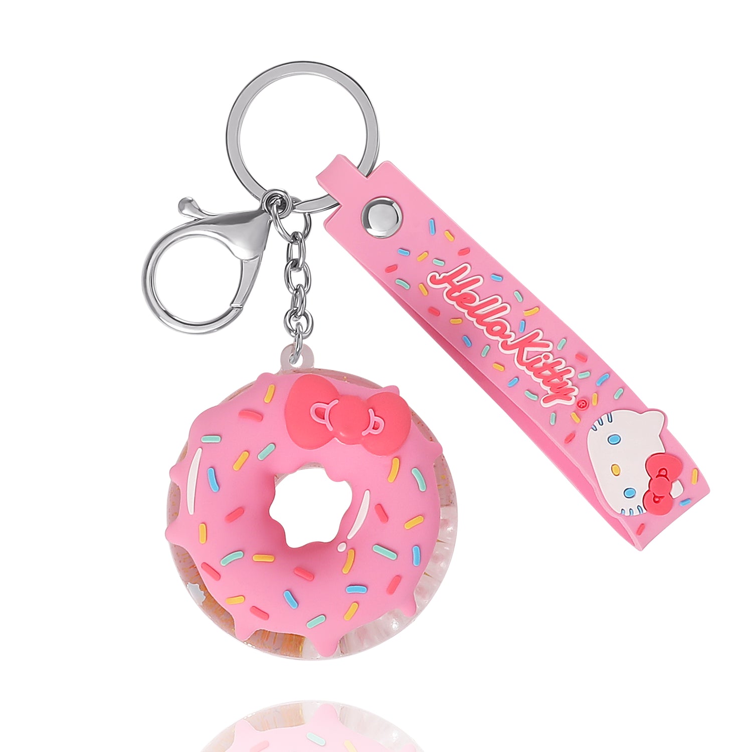 Hello Kitty Donut Keychain with Pink Strap and Sprinkles