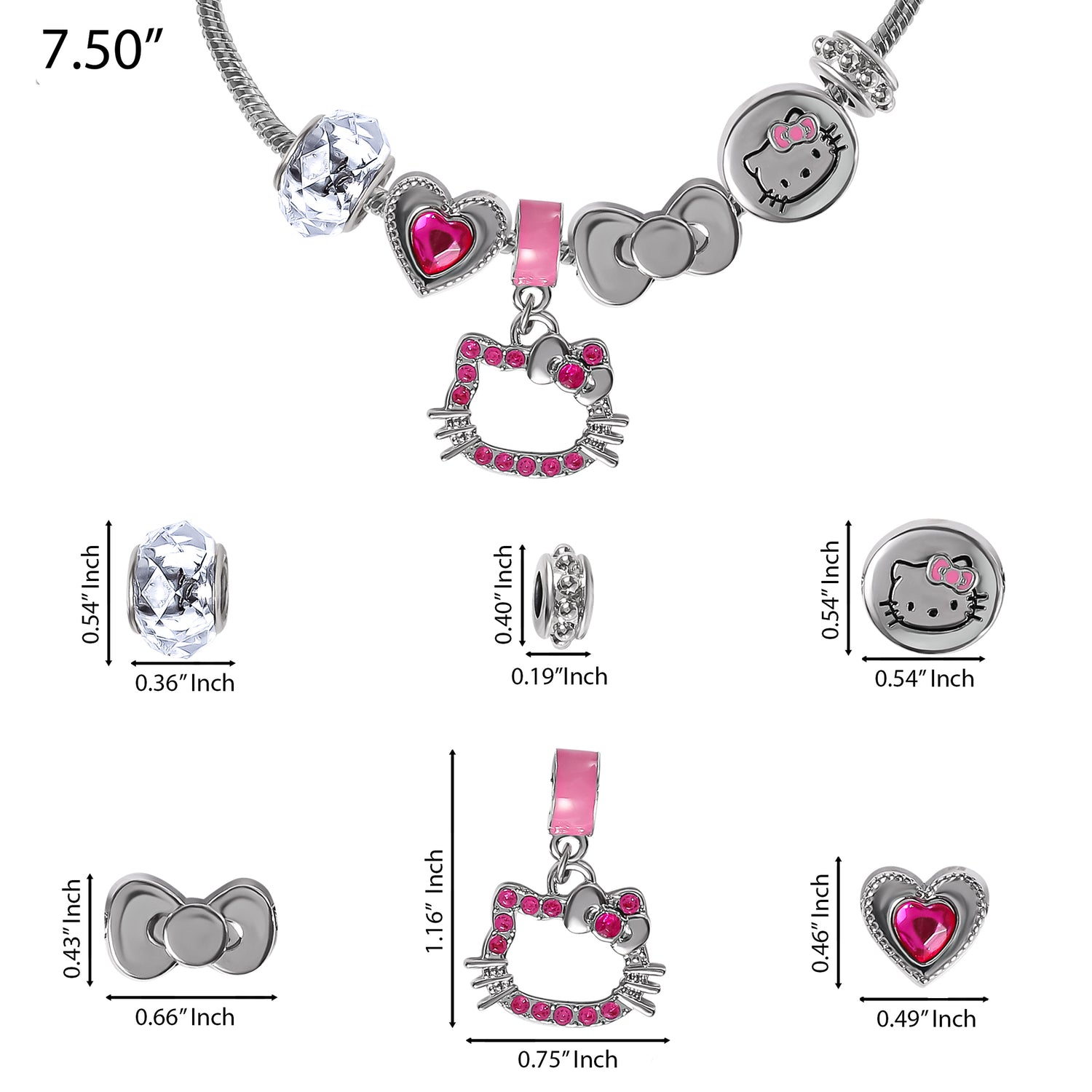 SALLY ROSE Hello Kitty Charm Bracelet for Women, 7" Fashion Sanrio Bracelets with 6 Unique Charms Official License