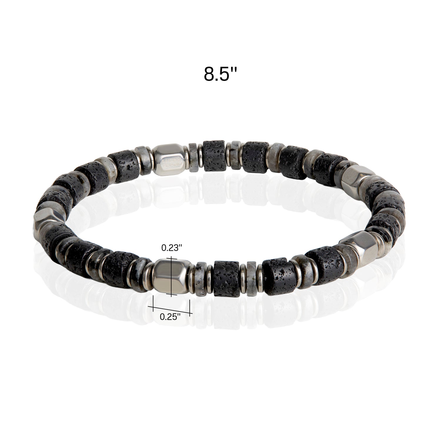 Lucky Brand Stretch Beaded Bracelets for Men, Lava, Hematite & Labradorite