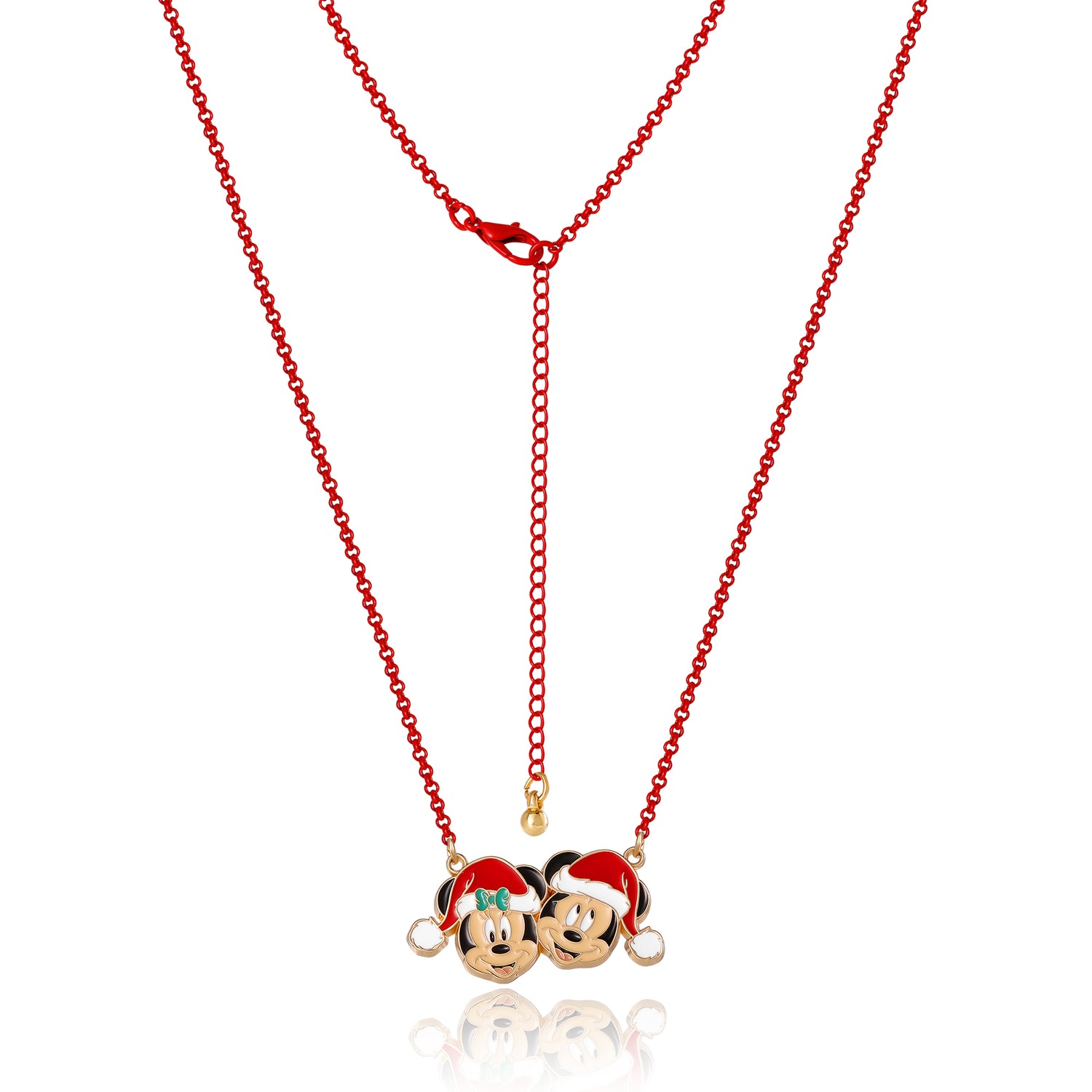 Disney Mickey & Minnie Santa Necklace & Stud Earrings Set, Gold‑Tone