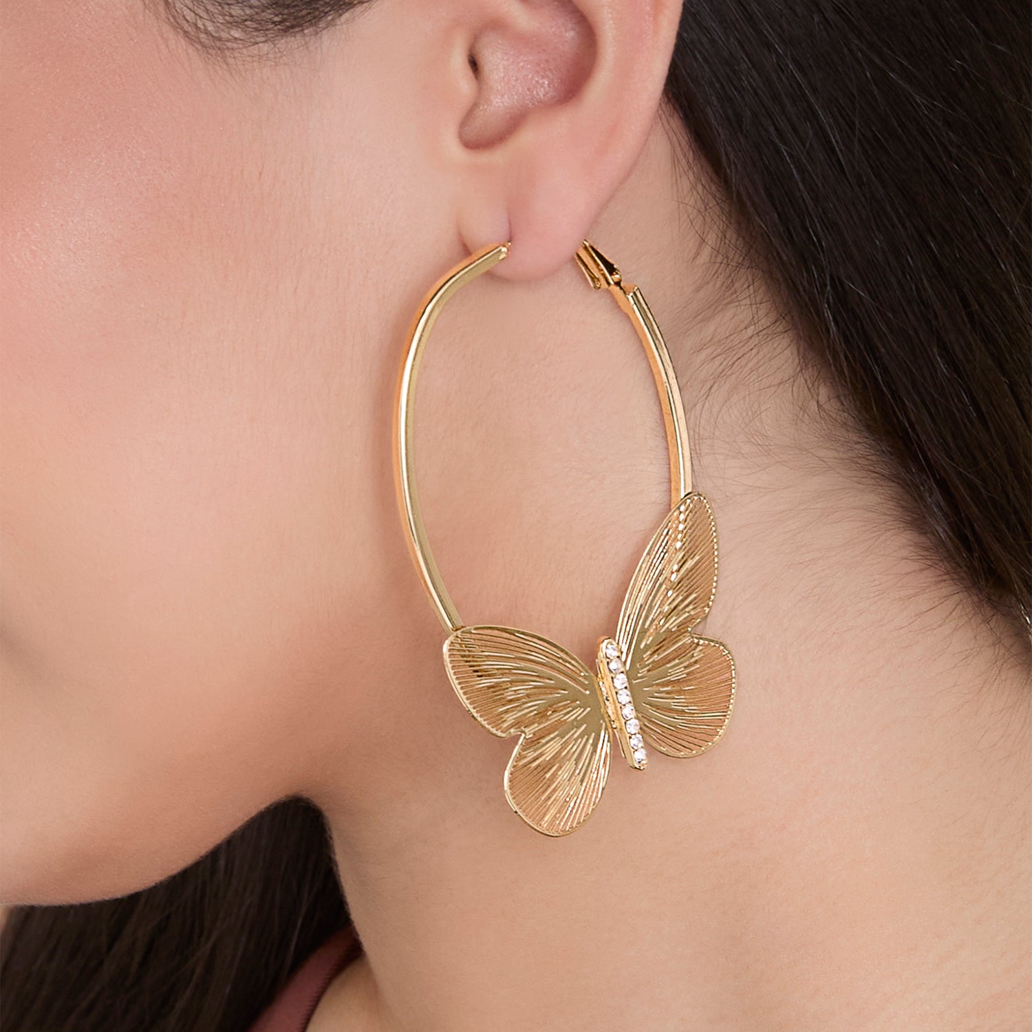 JS Jessica Simpson Gold-Tone Butterfly Hoop Earrings with Textured Wings