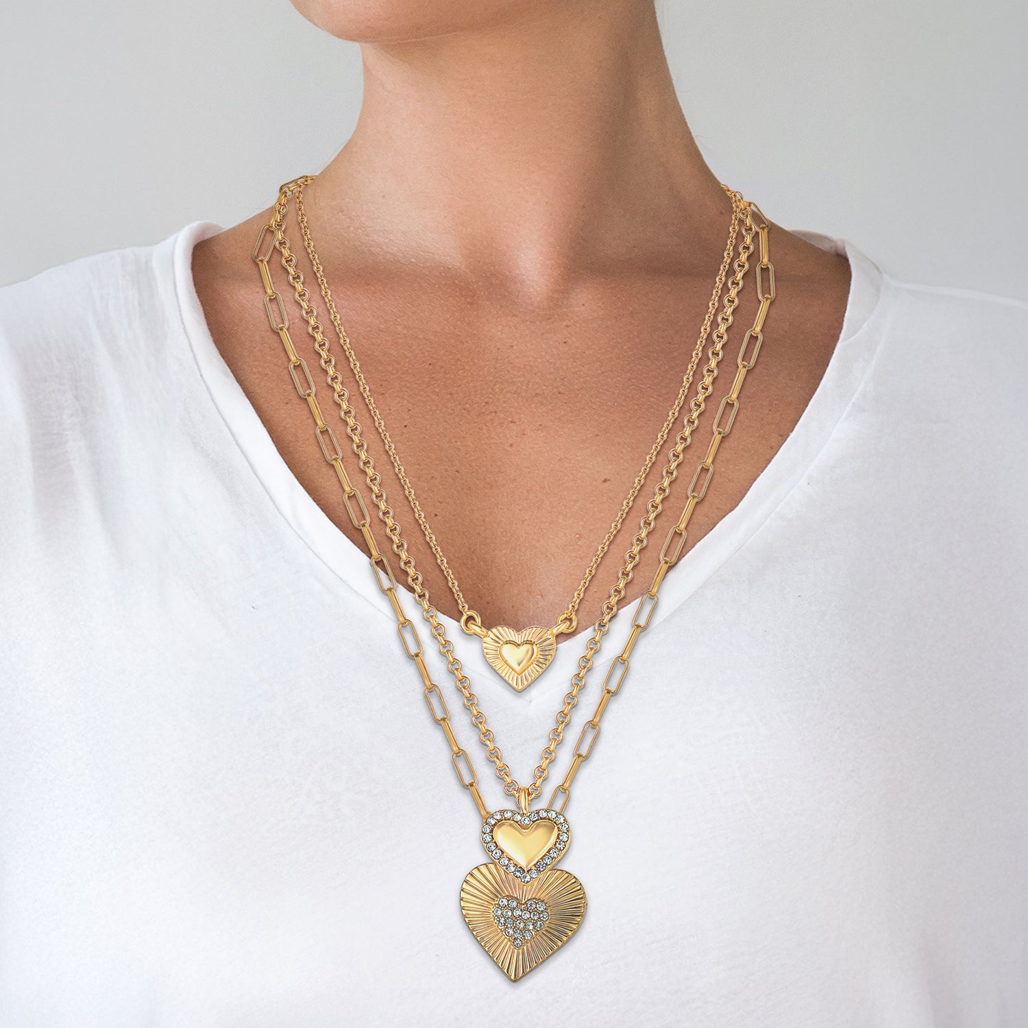 Jessica Simpson Triple Layered Gold-Tone Heart Pendant Necklace