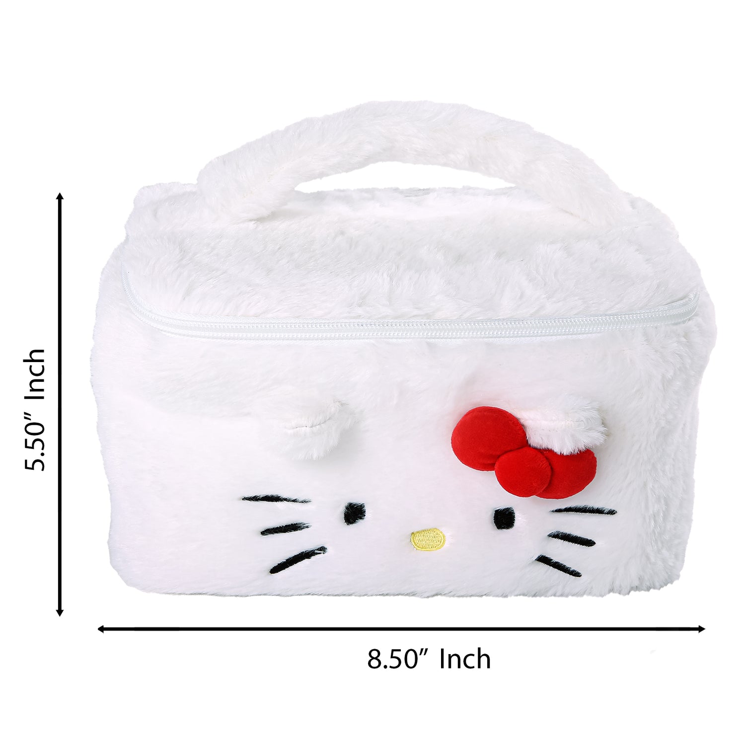 SALLY ROSE Hello Kitty Makeup Bag Official License, Plush Sanrio Cosmetic Bag with Zip and Handle, Fluffy and Cute Makeup Bag