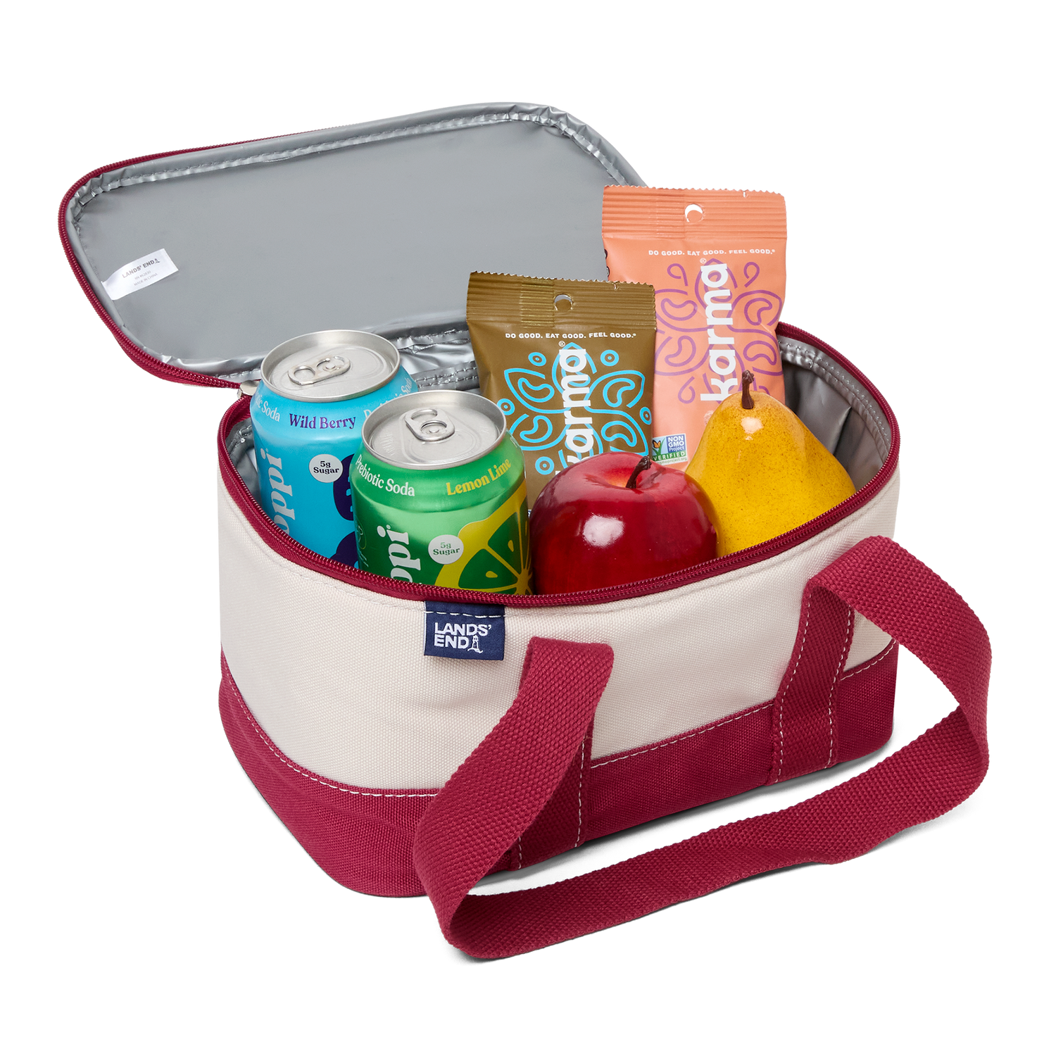 Lands' End Rectangular Small Cooler Bag Insulated 1.5 Gal, Canvas Soft Cooler with Tote Handles and Zip Closure (Red) - Red