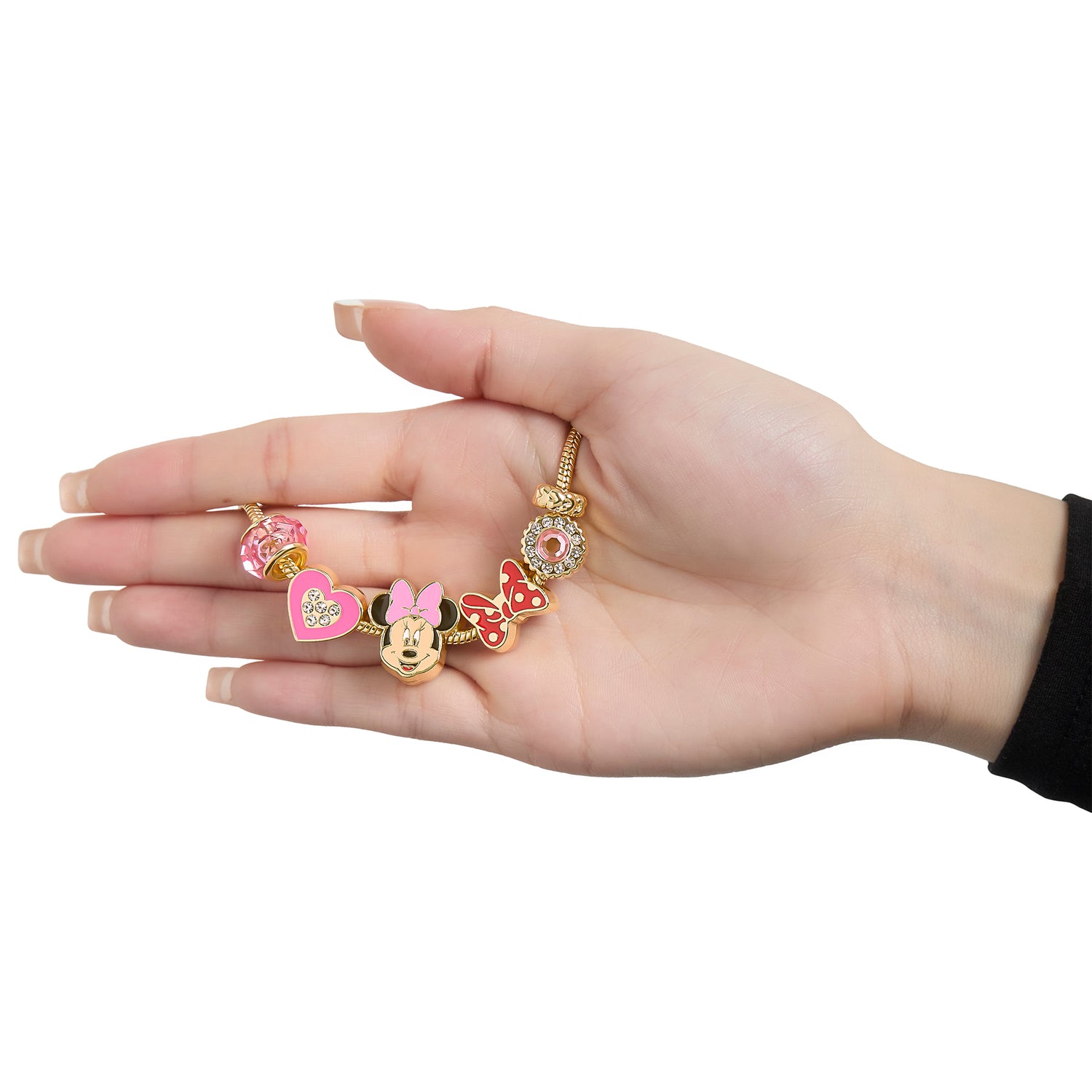 Minnie Mouse Bracelet for Women, 7" Gold-Tone Disney Charm Bracelet with 6 Unique Charms Official License