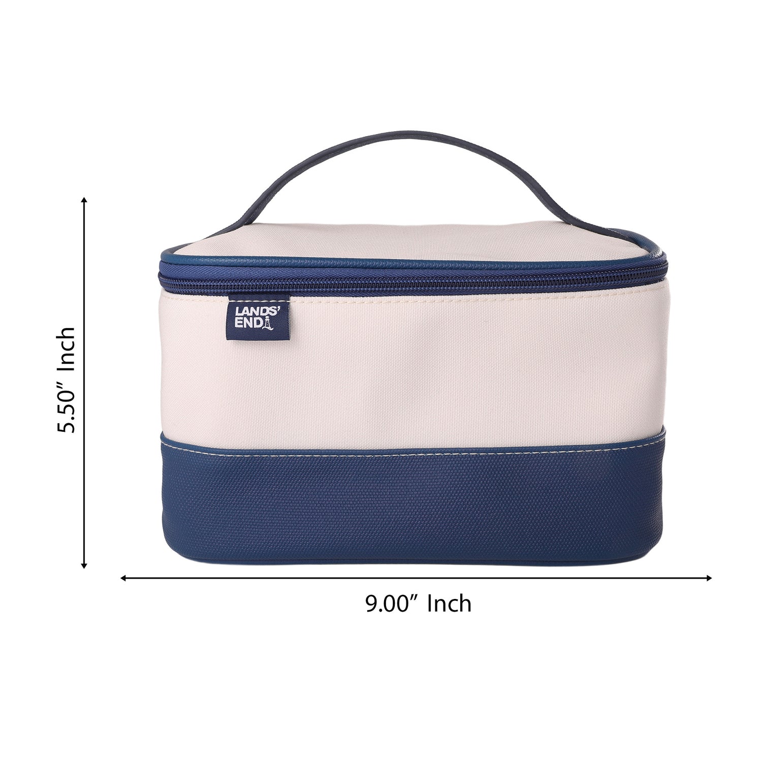 Lands' End Large Makeup Bag Train Case with 2 100 ML Plastic Travel Bottles, Soft-Sided Cosmetic Travel Bag - Navy