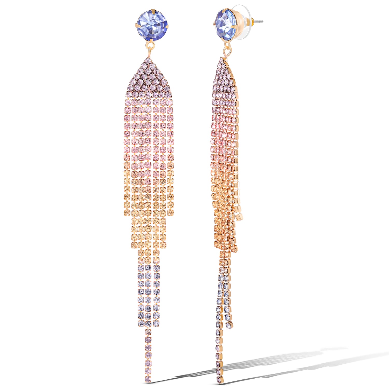 Jessica Simpson Crystal Rhinestone Fringe Dangle Long Statement Earrings - Multicolor