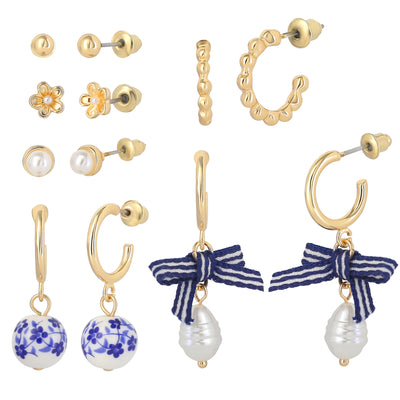 Celebrity Pink Womens Gold-Tone Hoop Earrings and Stud Earring Pack of 6 | 6-Pack, Small Hoops and Stud Earrings, Everyday Gold Jewelry for Women