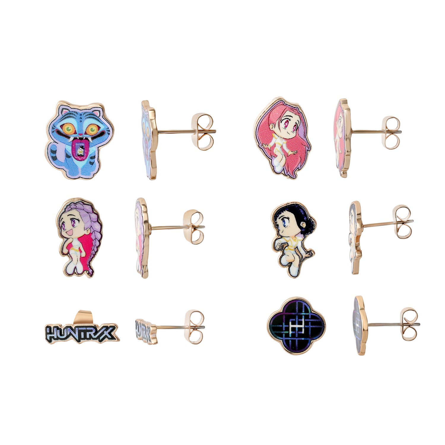 K-Pop Demon Hunters Earrings Set 6 Pairs Official License, Gold-Tone Stud Earrings, K Pop Gifts